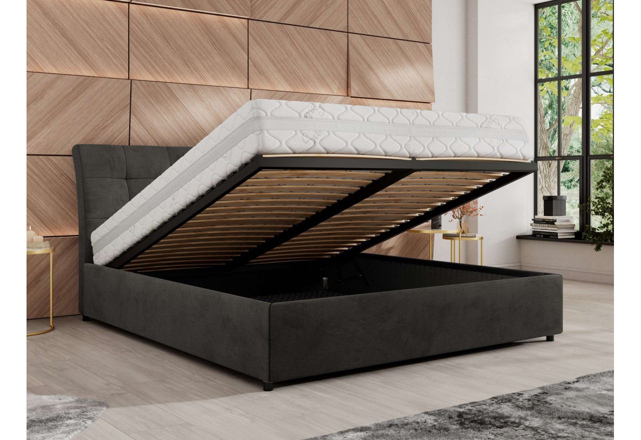 Łóżko tapicerowane GALA CLASSIC 160x200 - materac pocket - ciemnoszary, welwet