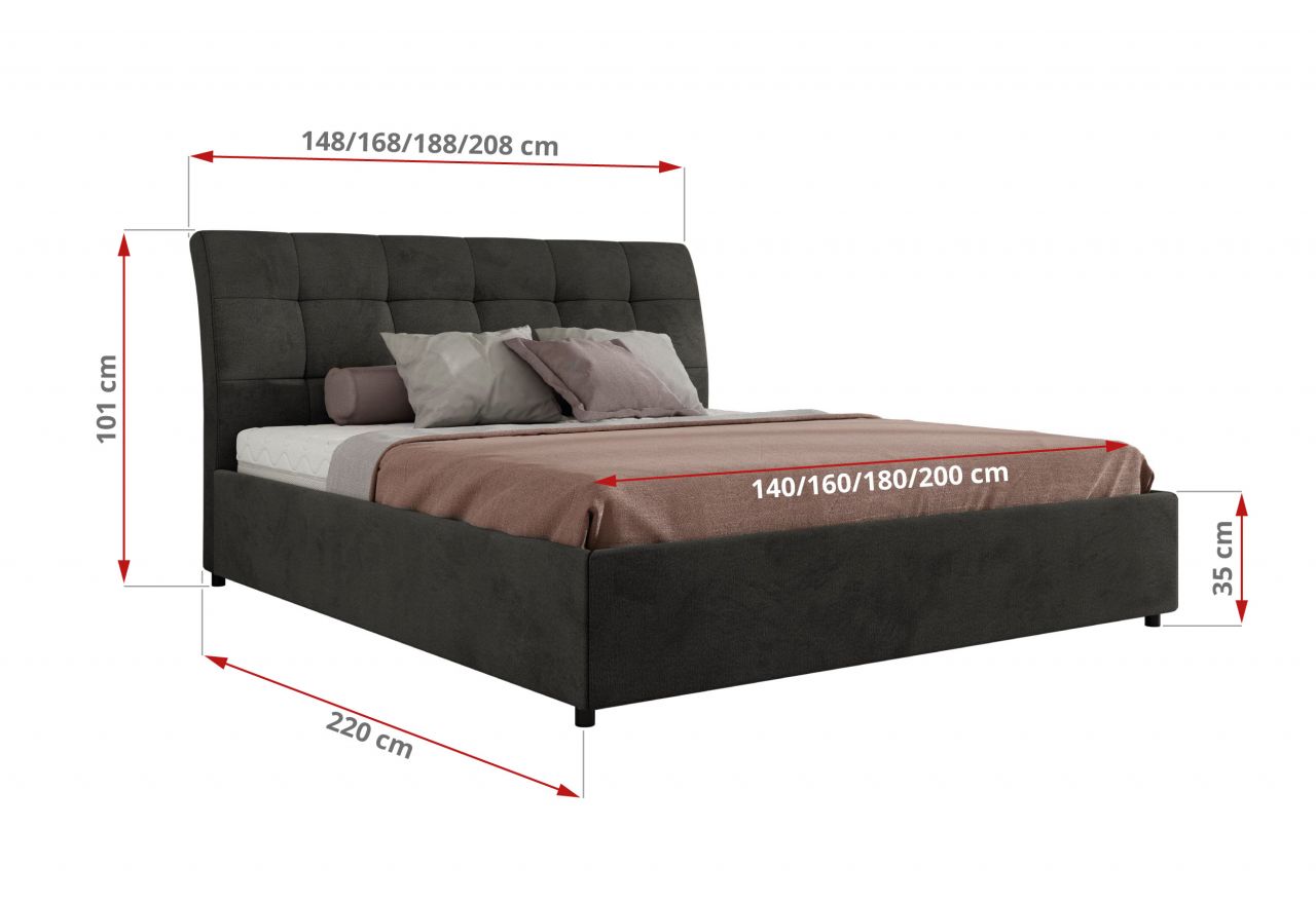 Łóżko tapicerowane GALA CLASSIC 140x200 - materac multipocket - ciemnoszary, welwet