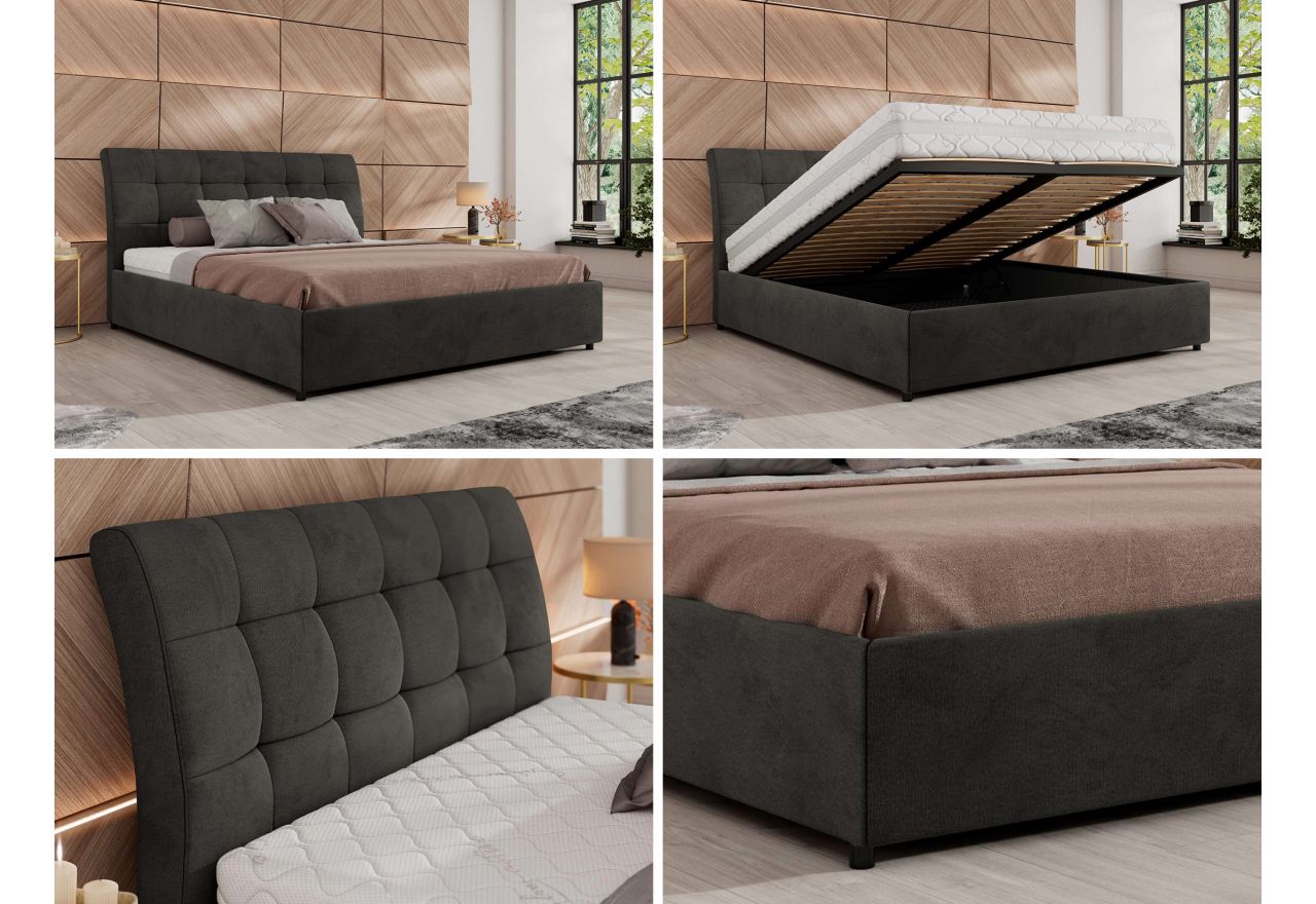 Łóżko tapicerowane GALA CLASSIC 160x200 - materac multipocket - ciemnoszary, welwet