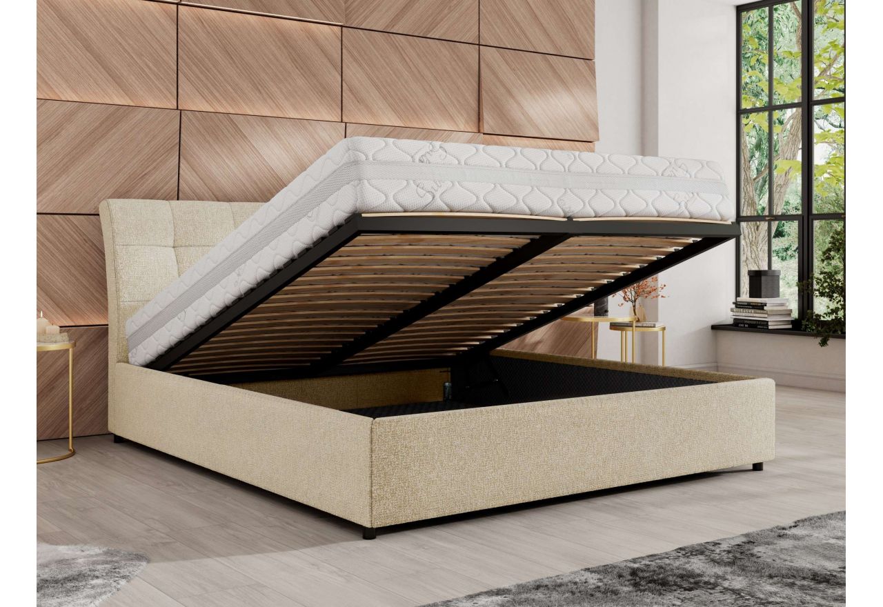 Łóżko tapicerowane GALA CLASSIC 200x200 - materac pocket - kremowy, struktura