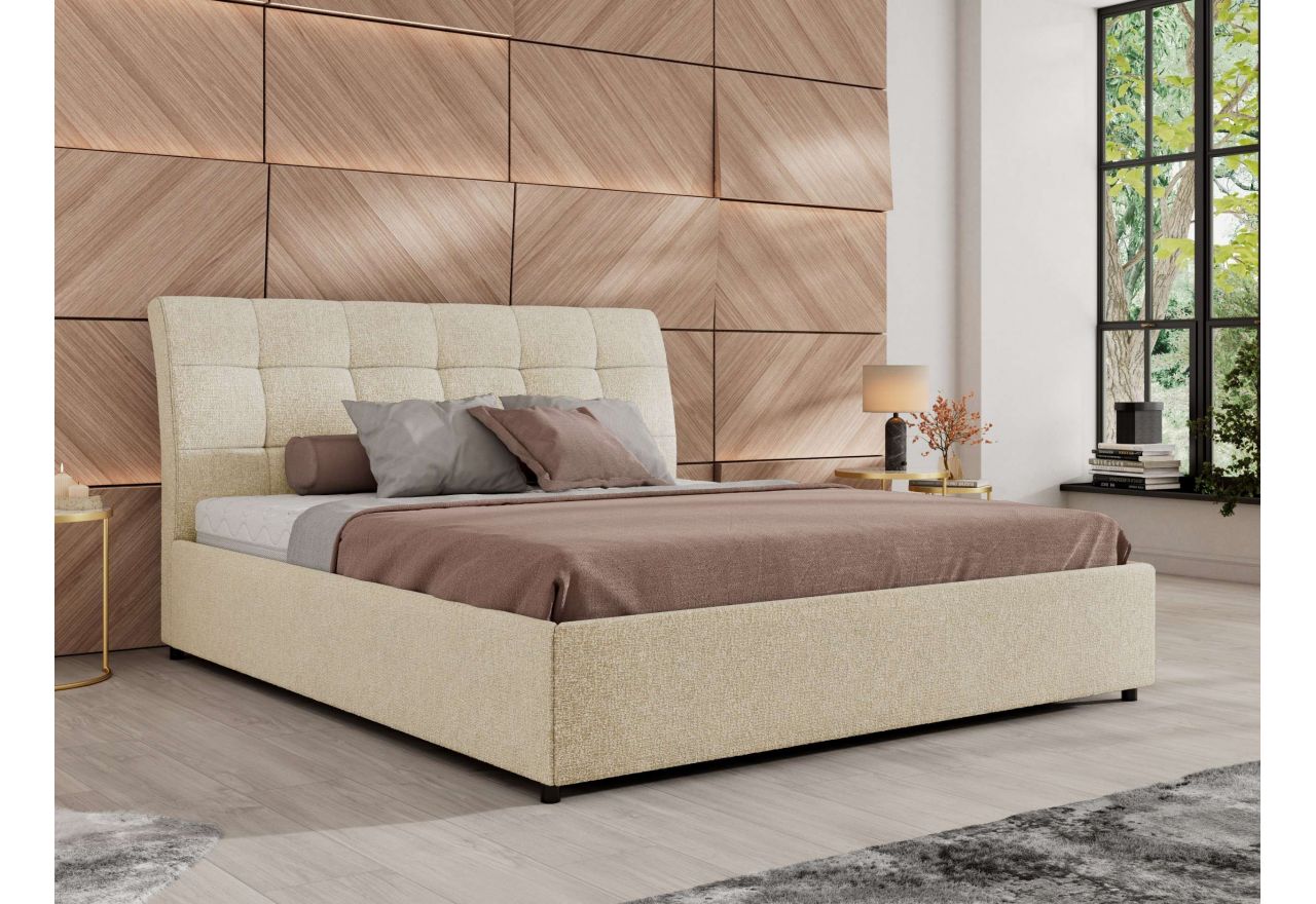 Łóżko tapicerowane GALA CLASSIC 160x200 - materac multipocket - kremowy, struktura