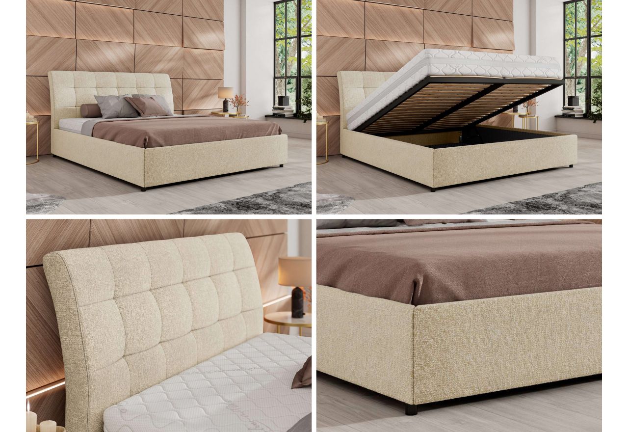 Łóżko tapicerowane GALA CLASSIC 160x200 - materac multipocket - kremowy, struktura