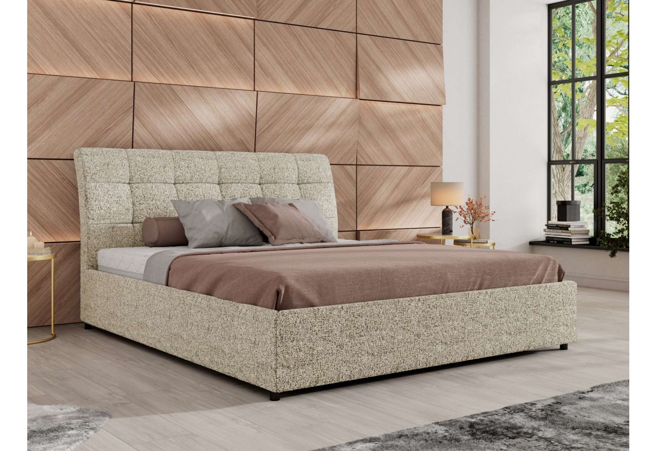 Łóżko tapicerowane GALA CLASSIC 160x200 - materac multipocket - beżowy, struktura