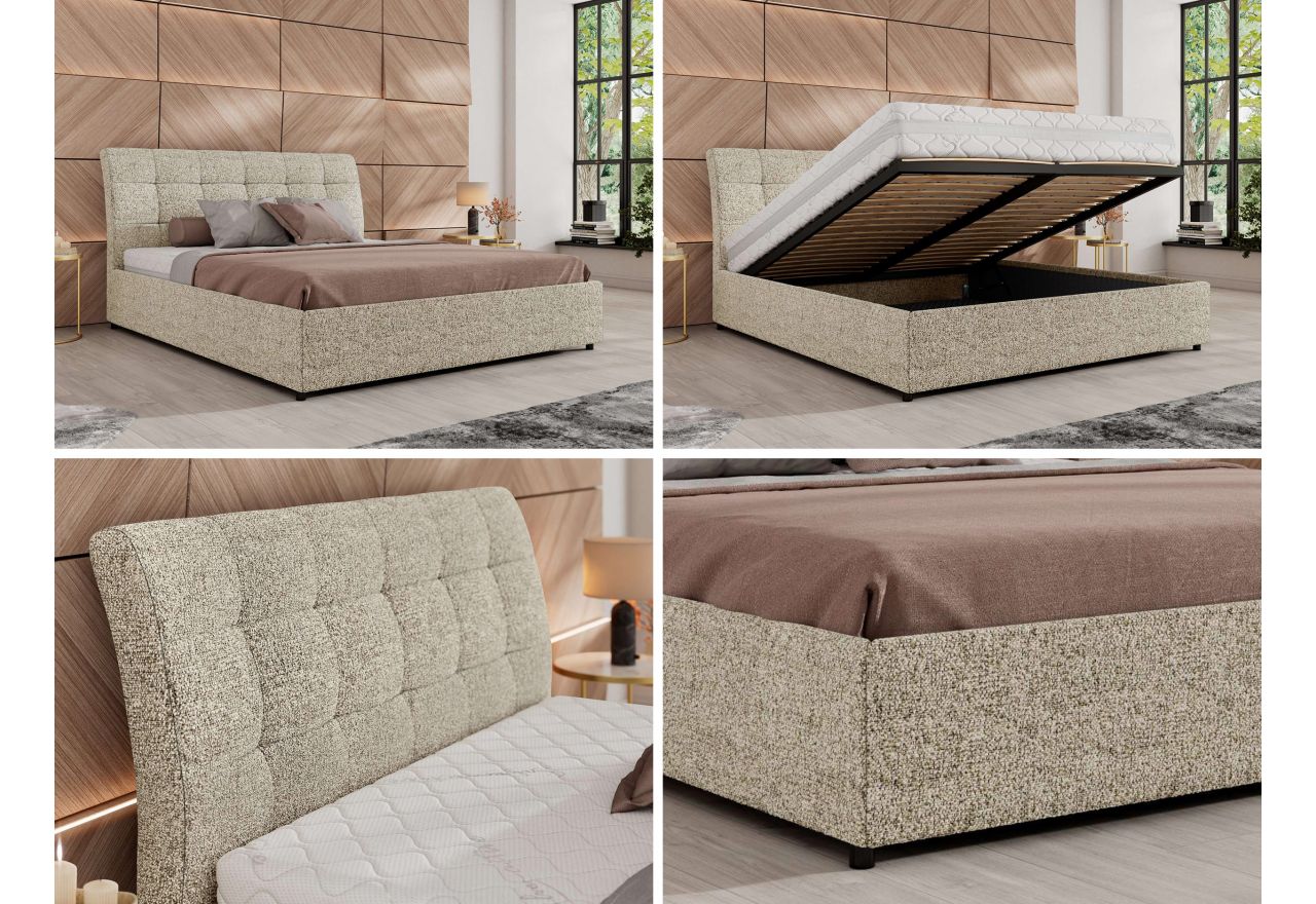 Łóżko tapicerowane GALA CLASSIC 160x200 - materac multipocket - beżowy, struktura