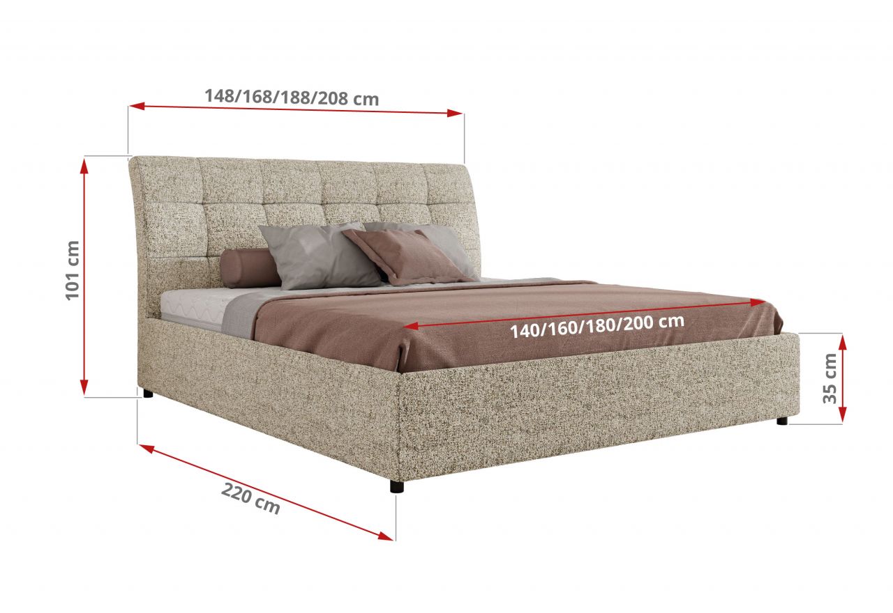 Łóżko tapicerowane GALA CLASSIC 200x200 - materac multipocket - beżowy, struktura