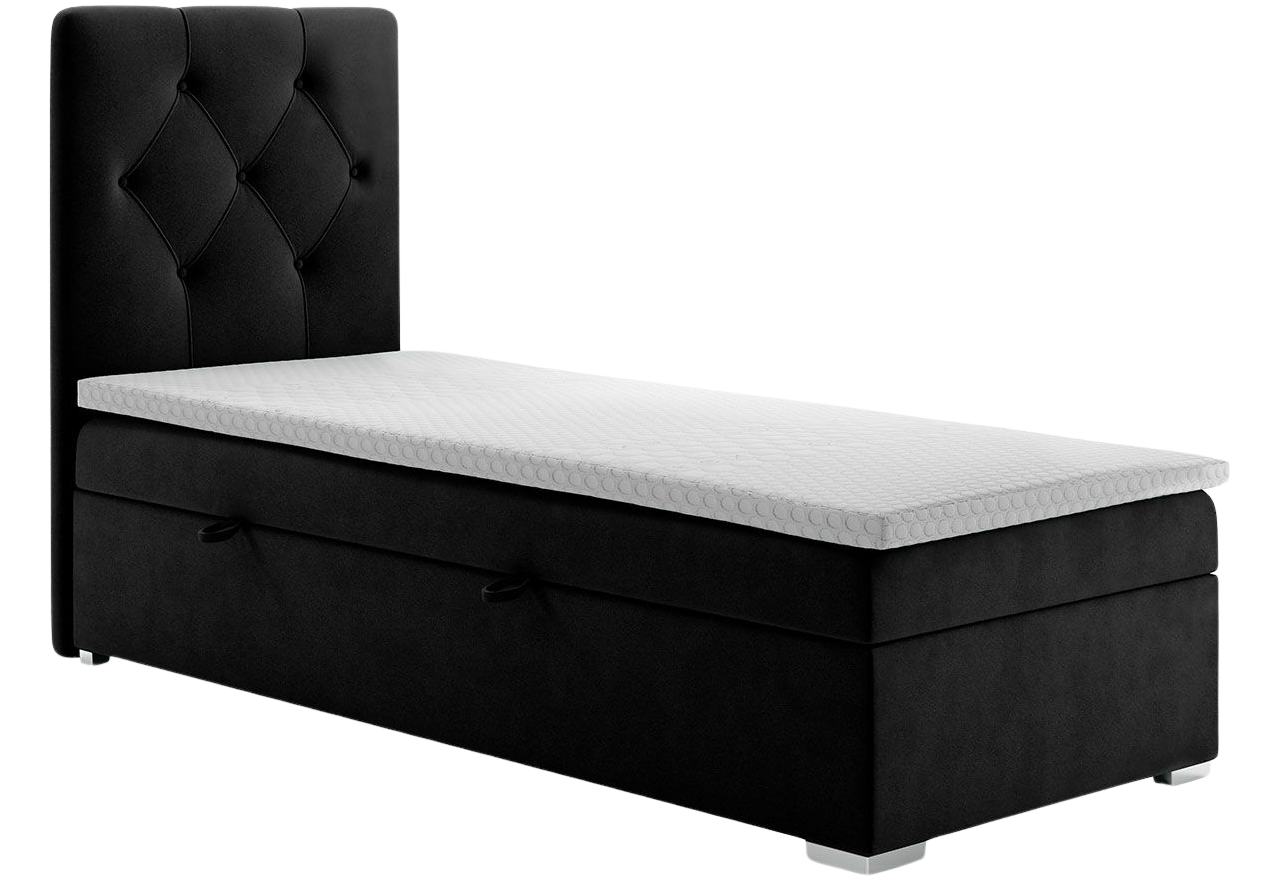 Łóżko kontynentalne, pikowane z opcją pojemnika na pościel - ALDA 80x200 czarny