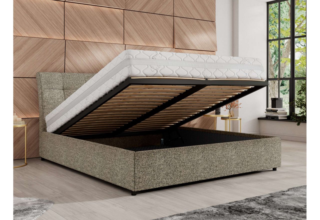 Łóżko tapicerowane GALA CLASSIC 180x200 - materac pocket - szary, struktura