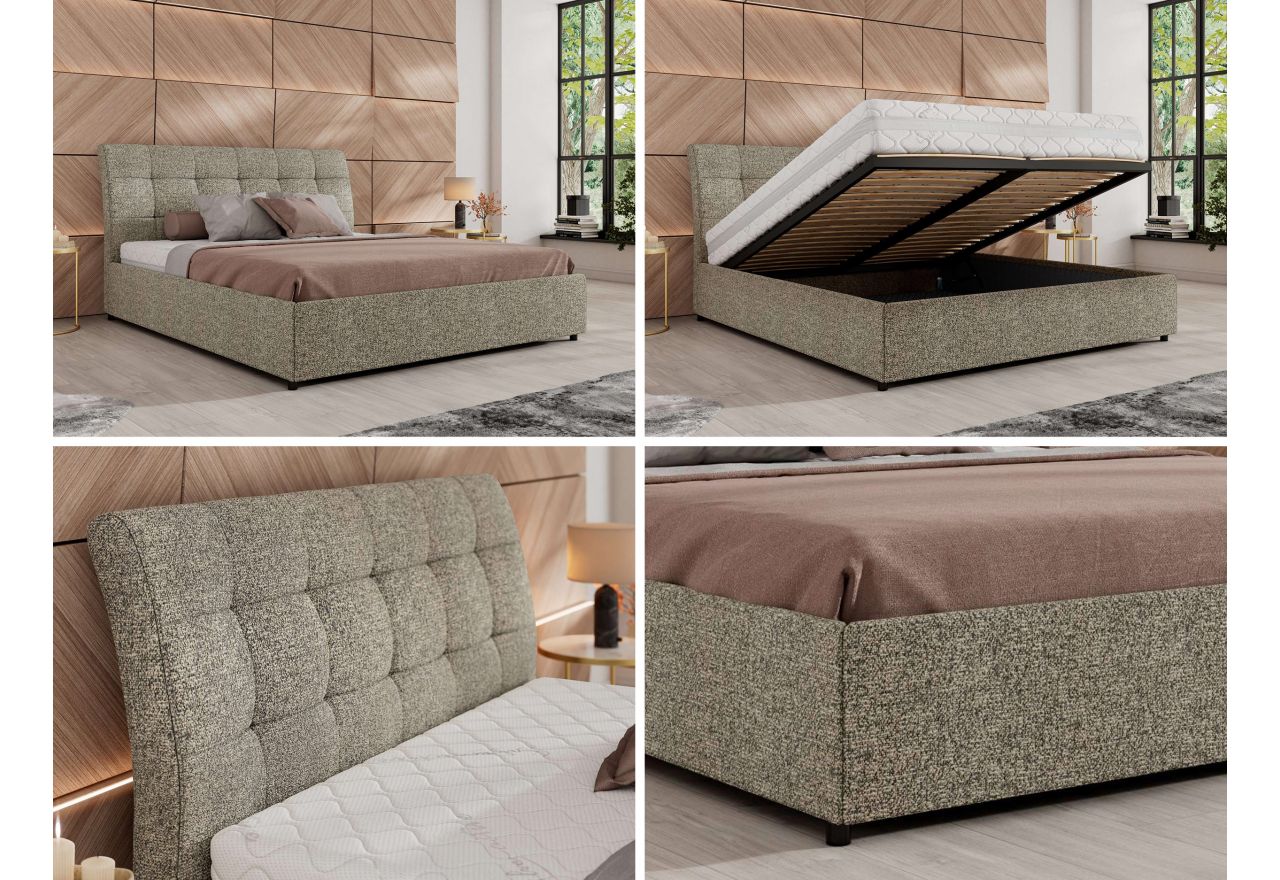 Łóżko tapicerowane GALA CLASSIC 180x200 - materac multipocket - szary, struktura