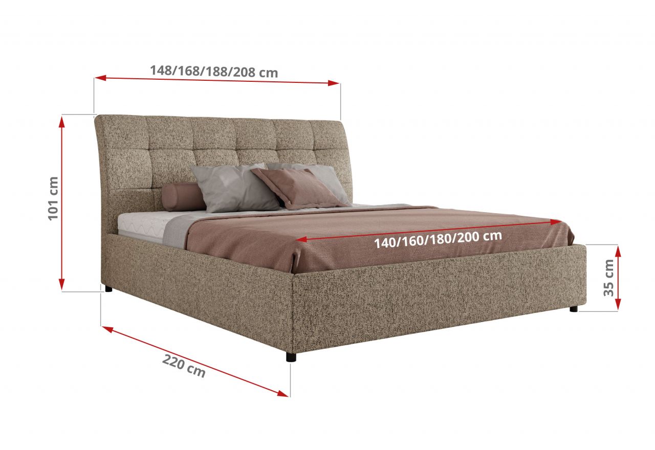 Łóżko tapicerowane GALA CLASSIC 160x200 - materac multipocket - ciemnobeżowy, struktura