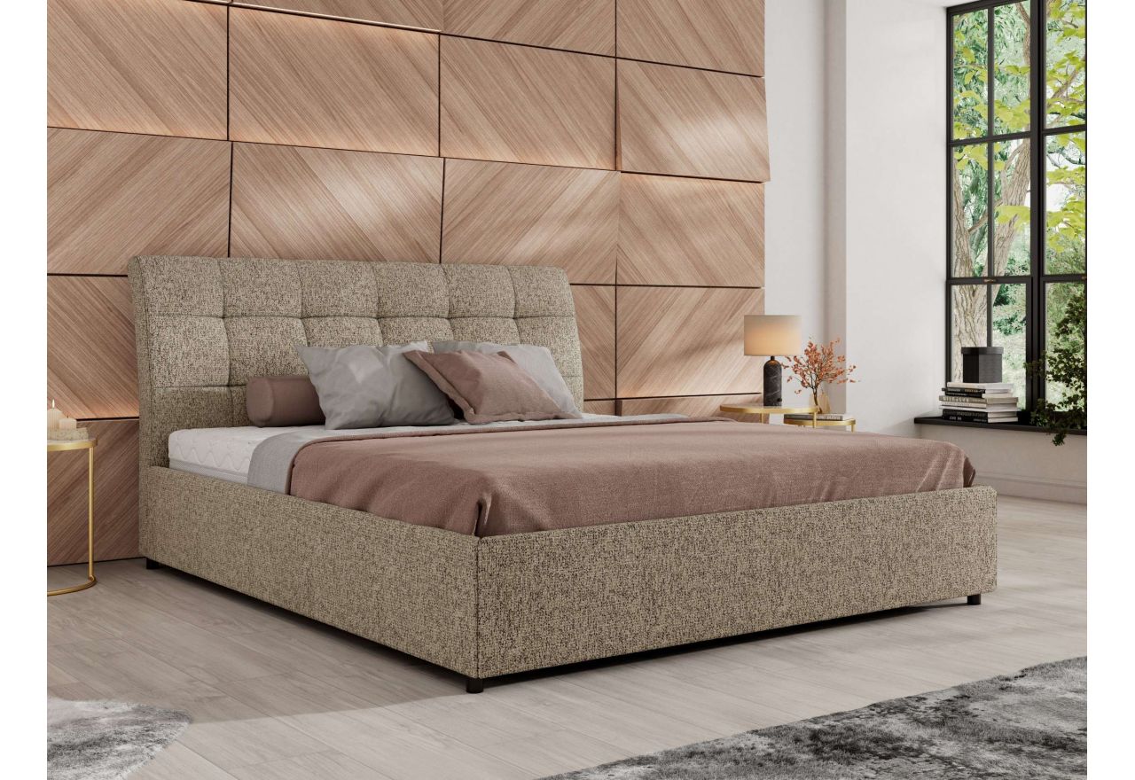 Łóżko tapicerowane GALA CLASSIC 180x200 - materac multipocket - ciemnobeżowy, struktura