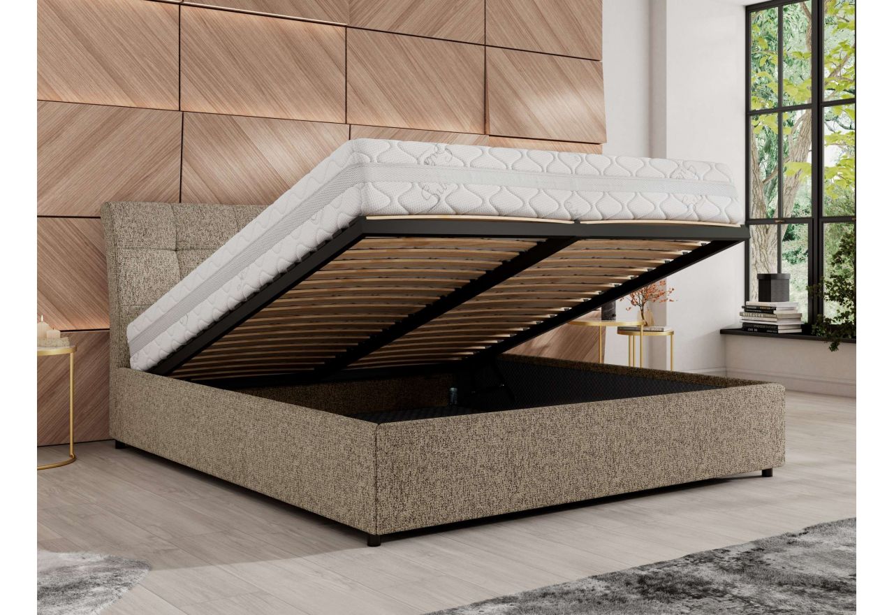 Łóżko tapicerowane GALA CLASSIC 180x200 - materac multipocket - ciemnobeżowy, struktura