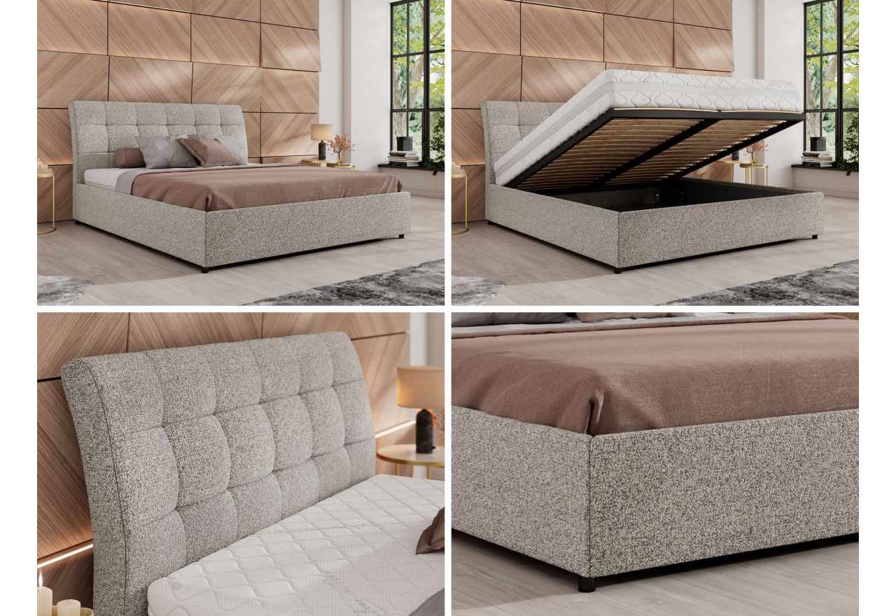 Łóżko tapicerowane GALA CLASSIC 160x200 - materac multipocket - jasnoszary, struktura