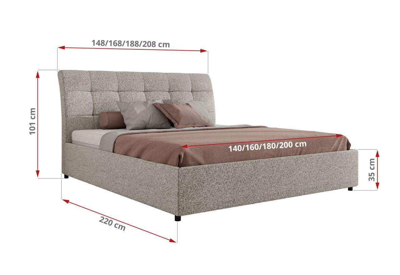 Łóżko tapicerowane GALA CLASSIC 180x200 - materac multipocket - jasnoszary, struktura