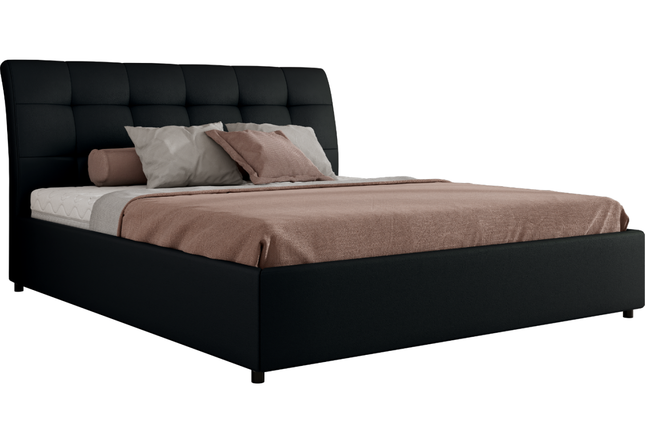 Łóżko tapicerowane GALA CLASSIC 180x200 - materac pocket - czarny, ekoskóra