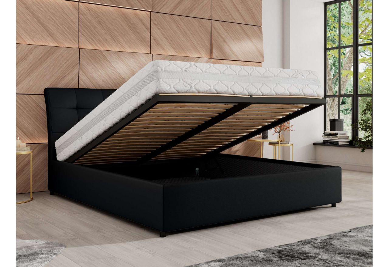 Łóżko tapicerowane GALA CLASSIC 140x200 - materac multipocket - czarny, ekoskóra