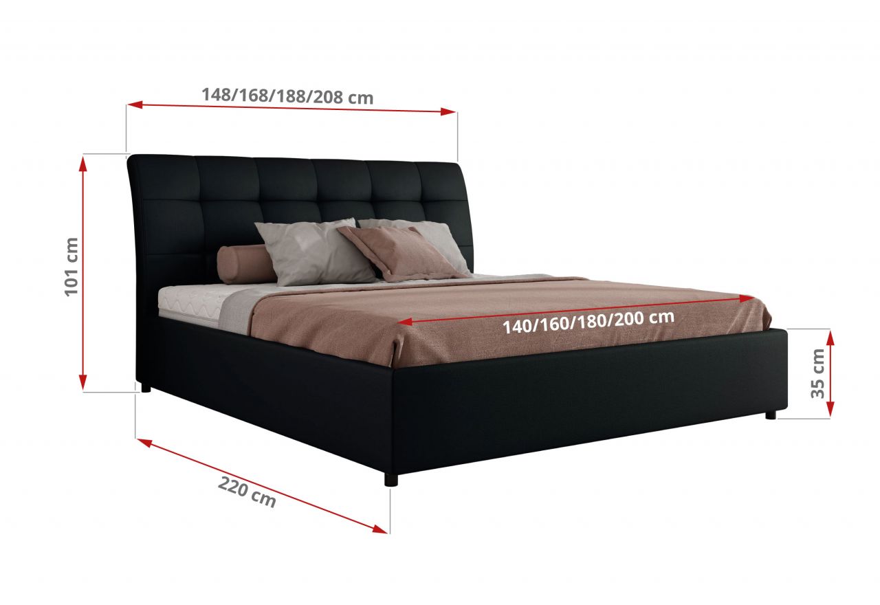 Łóżko tapicerowane GALA CLASSIC 140x200 - materac multipocket - czarny, ekoskóra