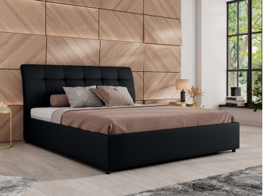 Łóżko tapicerowane GALA CLASSIC 160x200 - materac multipocket - czarny, ekoskóra