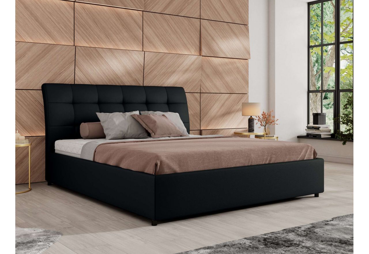 Łóżko tapicerowane GALA CLASSIC 160x200 - materac multipocket - czarny, ekoskóra