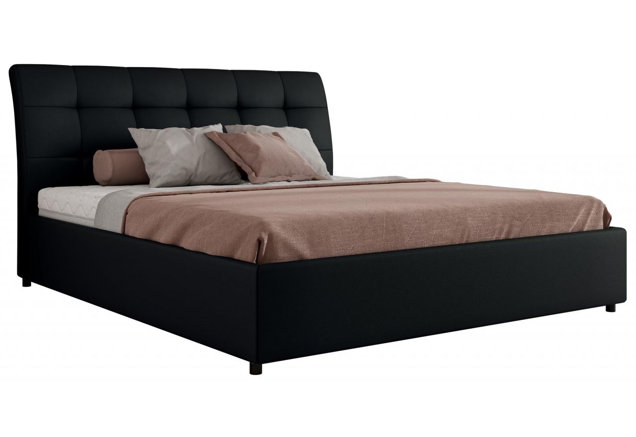Łóżko tapicerowane GALA CLASSIC 180x200 - materac multipocket - czarny, ekoskóra