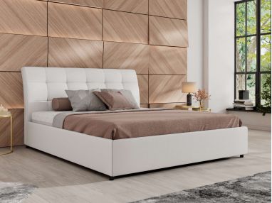 Łóżko tapicerowane GALA CLASSIC 180x200 - materac pocket - biały, ekoskóra