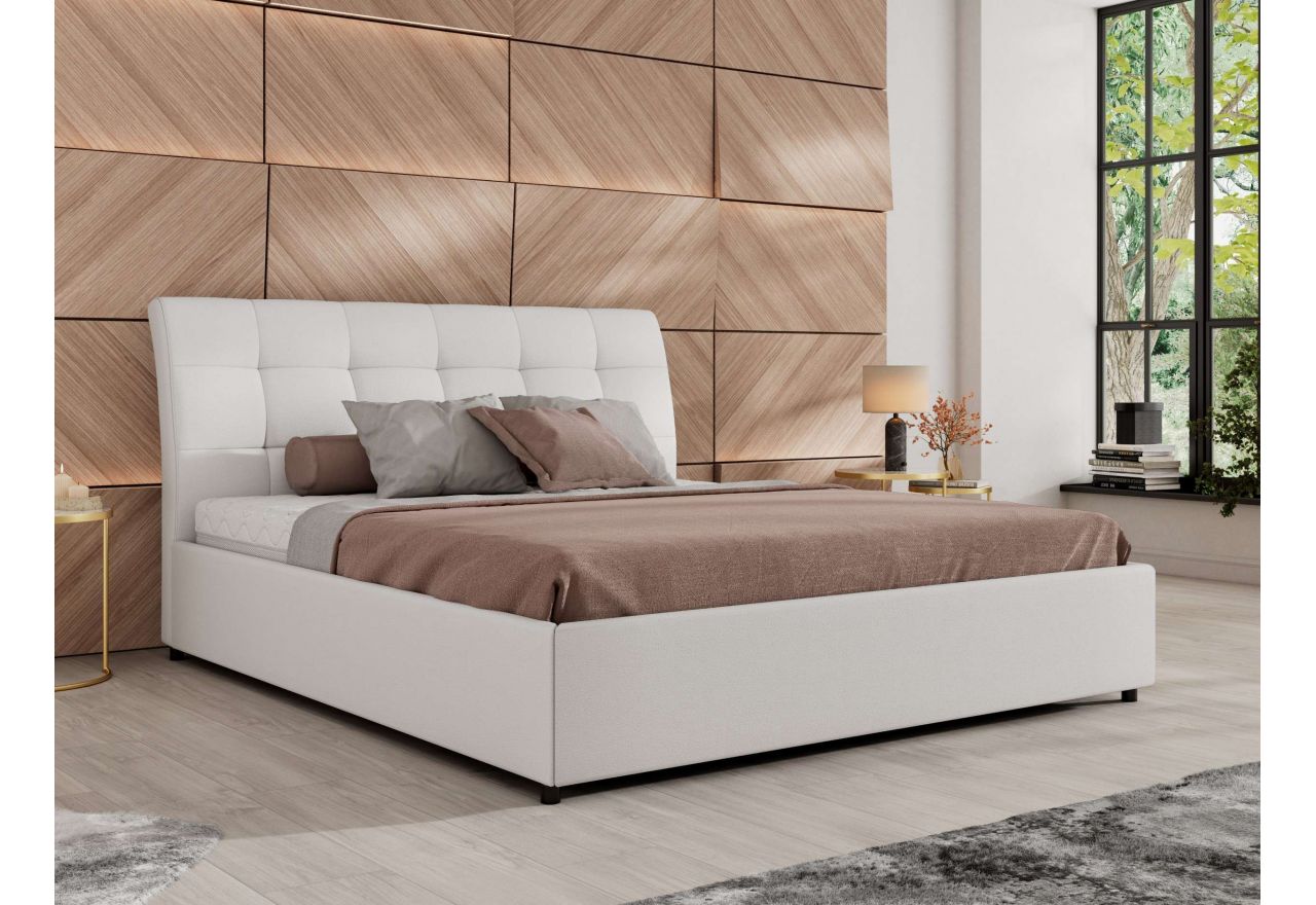 Łóżko tapicerowane GALA CLASSIC 180x200 - materac pocket - biały, ekoskóra
