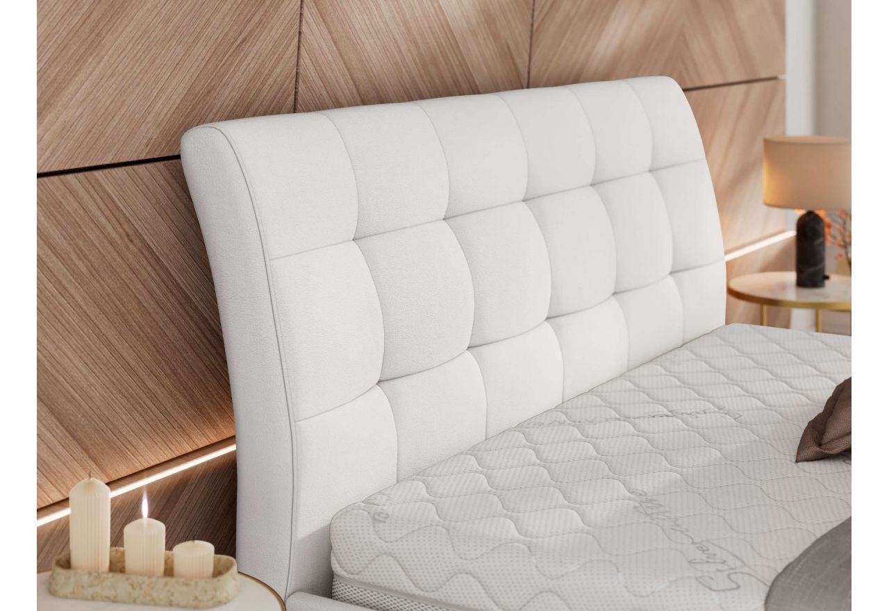 Łóżko tapicerowane GALA CLASSIC 180x200 - materac pocket - biały, ekoskóra