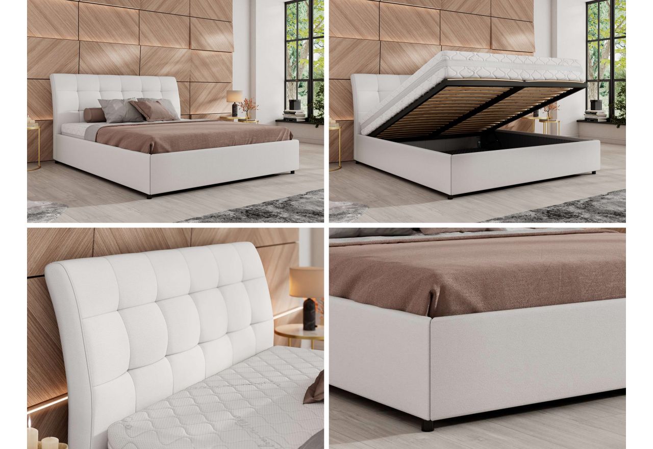 Łóżko tapicerowane GALA CLASSIC 140x200 - materac multipocket - biały, ekoskóra