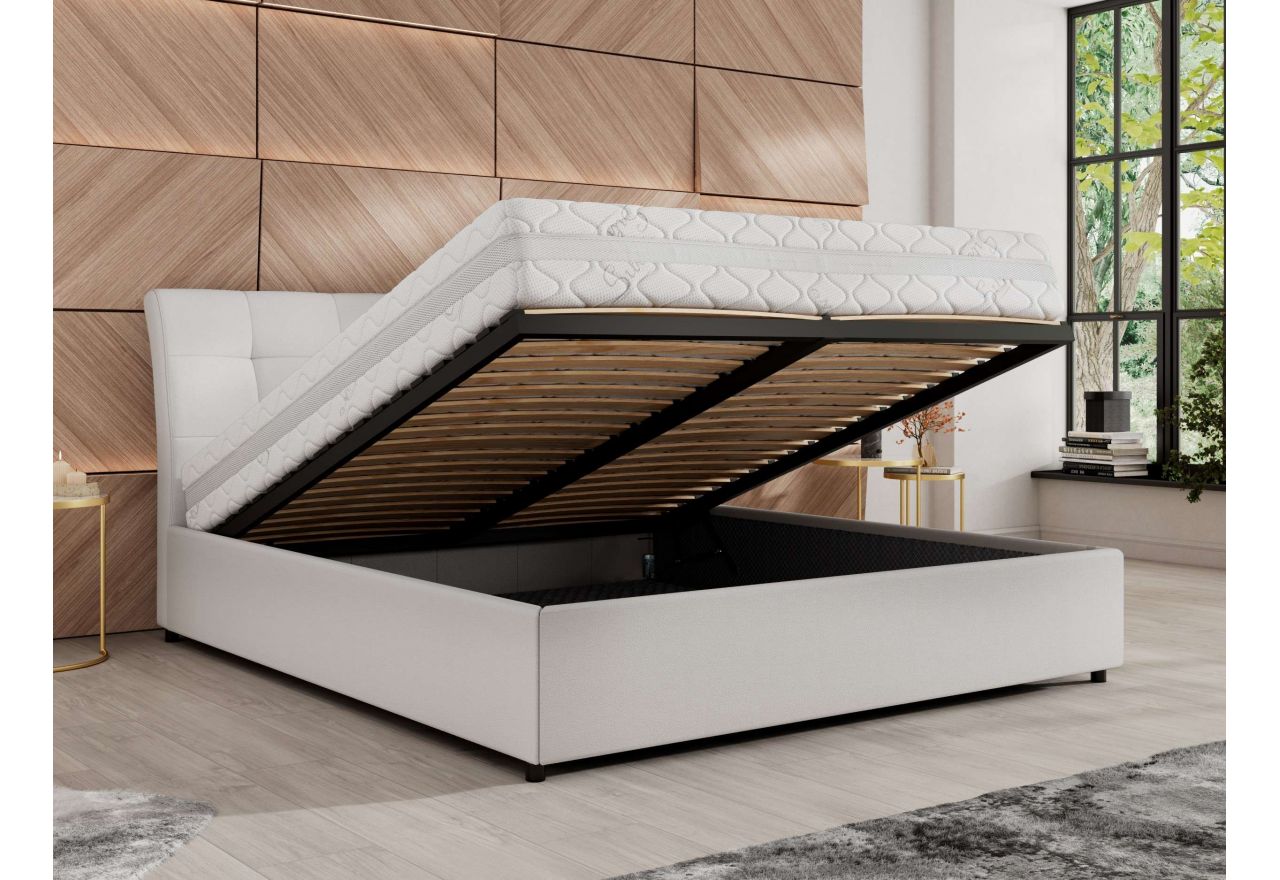 Łóżko tapicerowane GALA CLASSIC 160x200 - materac multipocket - biały, ekoskóra