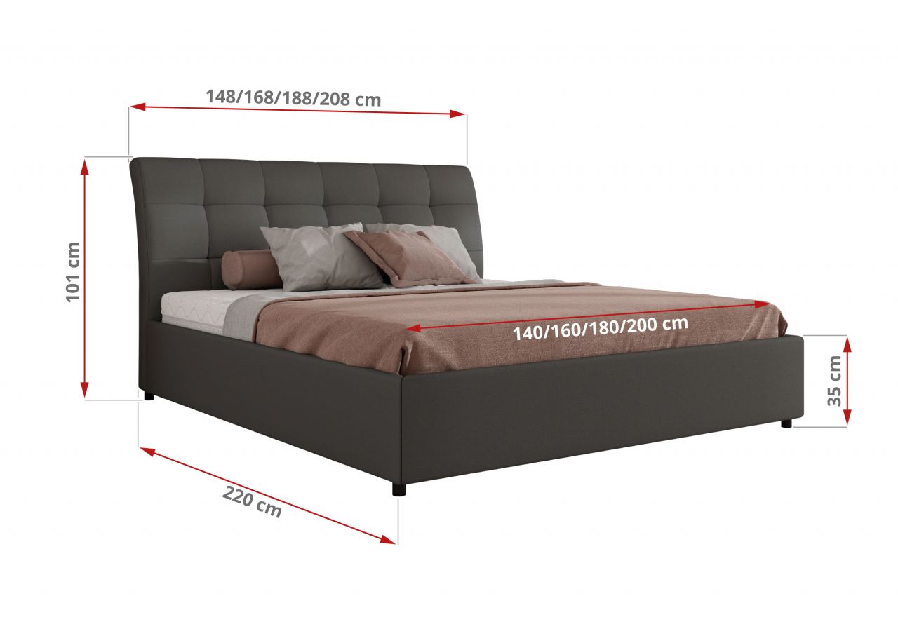 Łóżko tapicerowane GALA CLASSIC 160x200 - materac multipocket - szary, ekoskóra