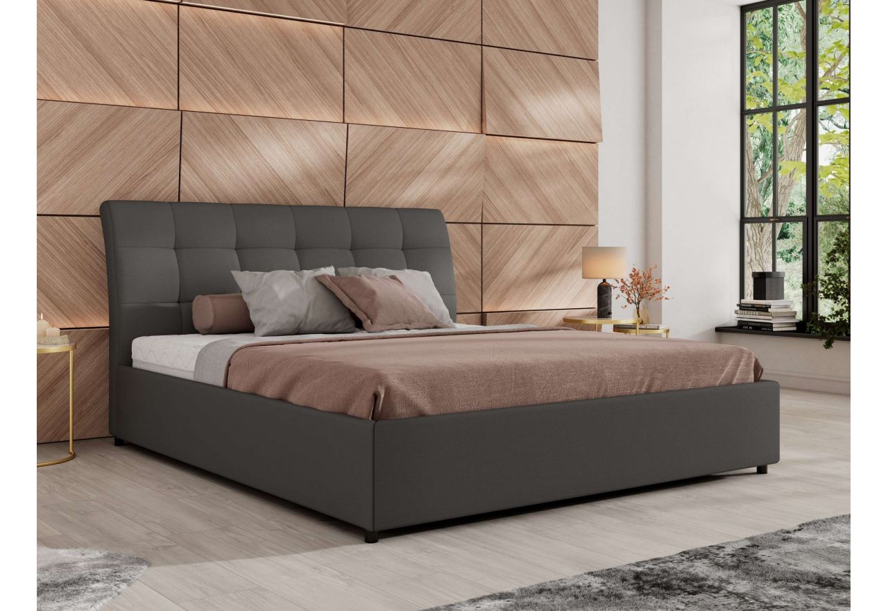Łóżko tapicerowane GALA CLASSIC 180x200 - materac multipocket - szary, ekoskóra