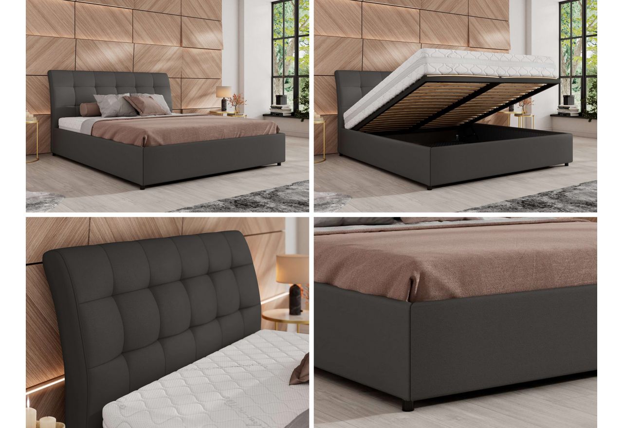 Łóżko tapicerowane GALA CLASSIC 180x200 - materac multipocket - szary, ekoskóra