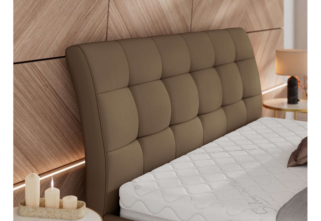 Łóżko tapicerowane GALA CLASSIC 200x200 - materac pocket - brązowy, ekoskóra