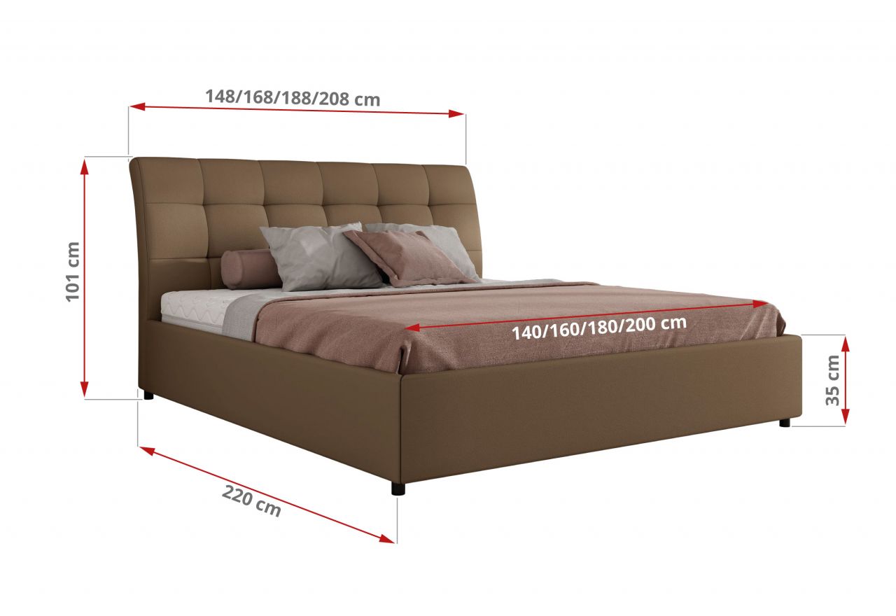 Łóżko tapicerowane GALA CLASSIC 160x200 - materac multipocket - brązowy, ekoskóra