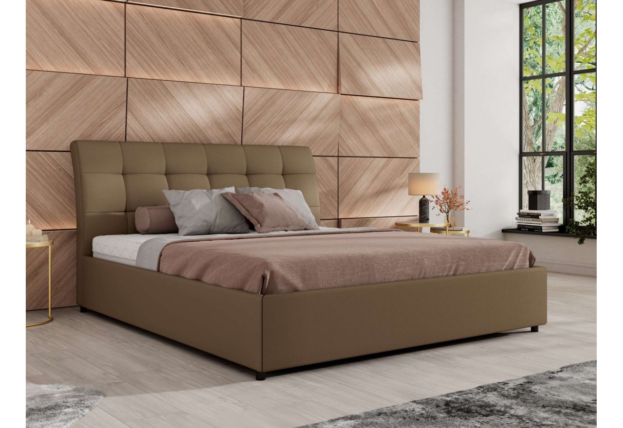 Łóżko tapicerowane GALA CLASSIC 180x200 - materac multipocket - brązowy, ekoskóra