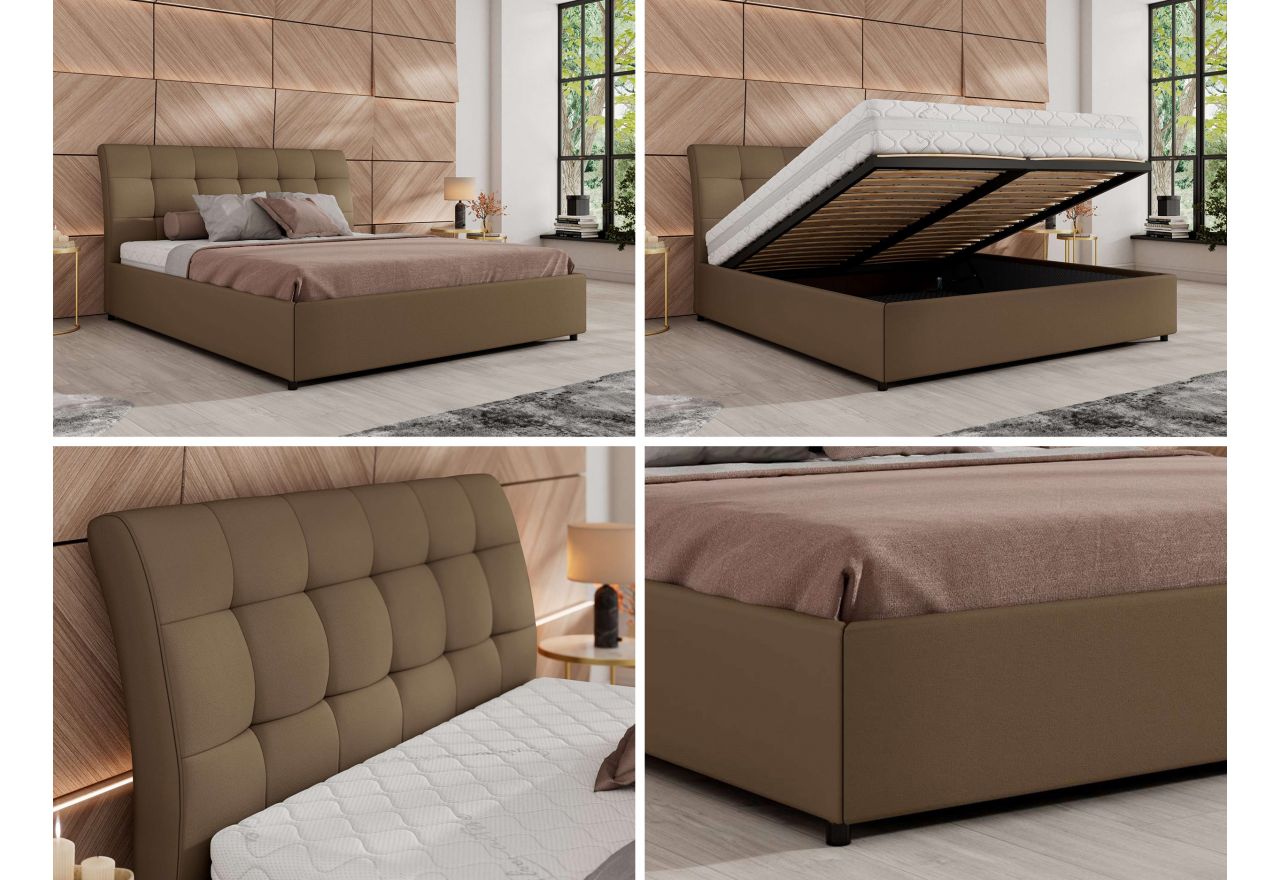 Łóżko tapicerowane GALA CLASSIC 180x200 - materac multipocket - brązowy, ekoskóra