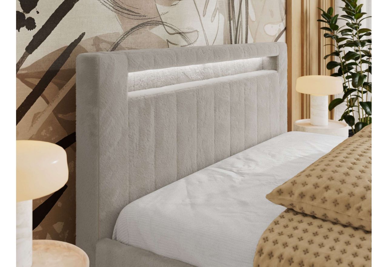 Łóżko tapicerowane GOLD 5 CLASSIC 180x200 - materac piankowy - jasnoszary, plusz