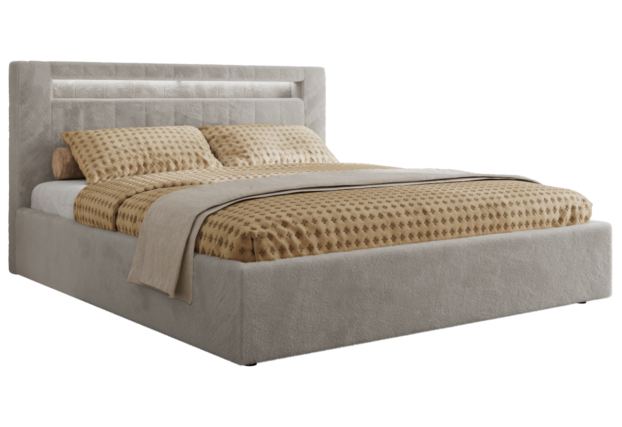Łóżko tapicerowane GOLD 5 CLASSIC 180x200 - materac pocket - jasnoszary, plusz