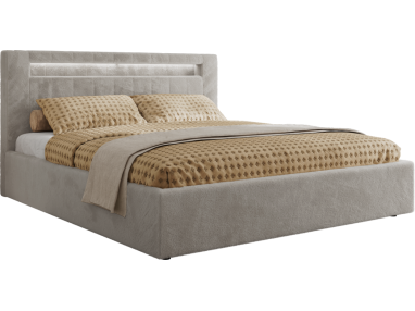 Łóżko tapicerowane GOLD 5 CLASSIC 140x200 - materac multipocket - jasnoszary, plusz
