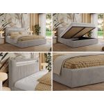 Łóżko tapicerowane GOLD 5 CLASSIC 180x200 - materac multipocket - jasnoszary, plusz