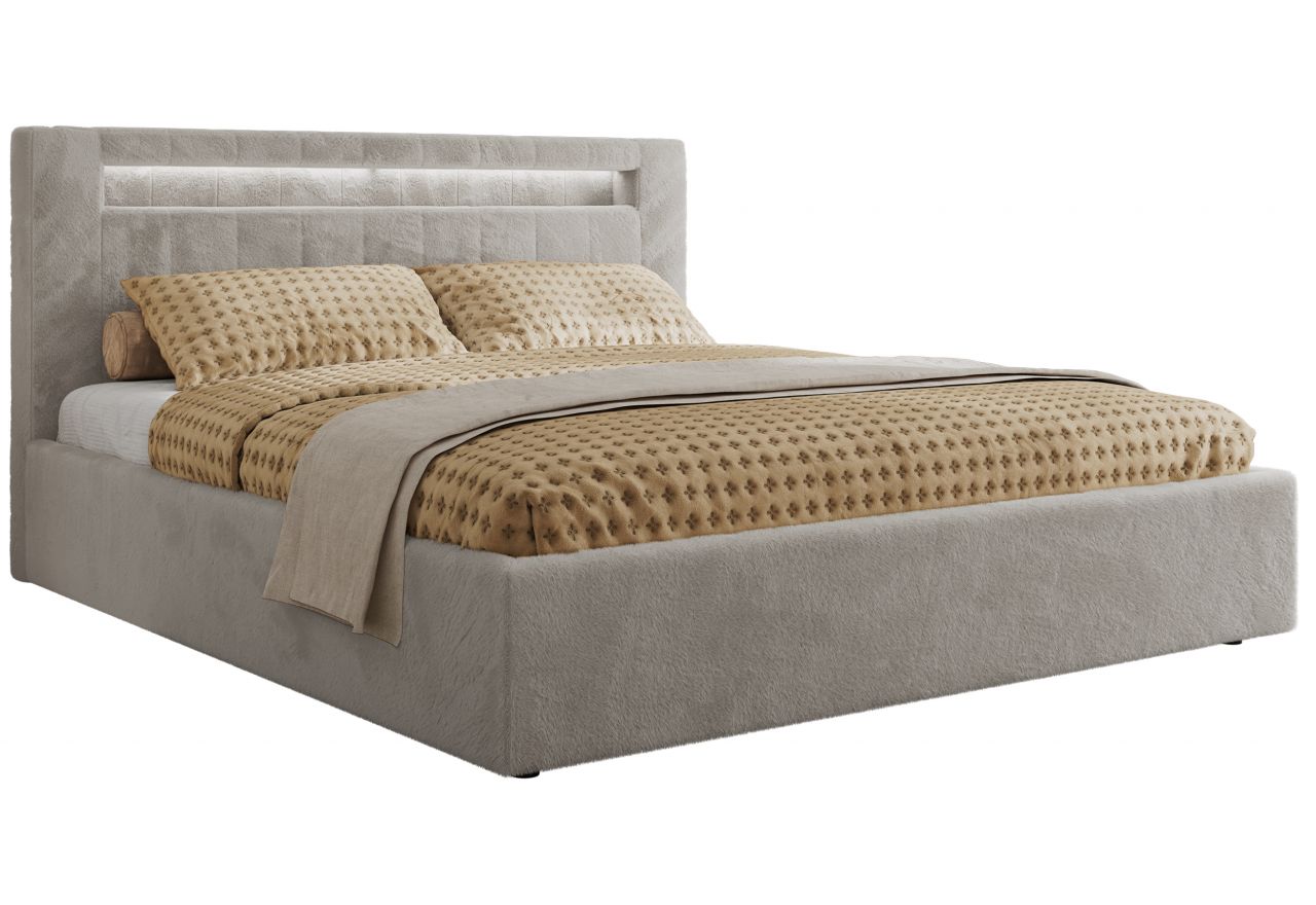 Łóżko tapicerowane GOLD 5 CLASSIC 180x200 - materac multipocket - jasnoszary, plusz