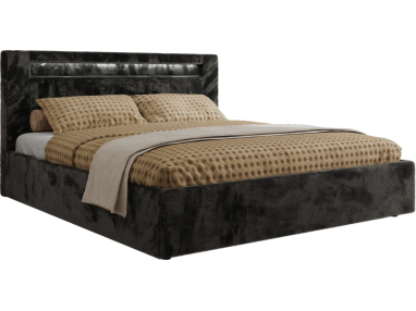 Łóżko tapicerowane GOLD 5 CLASSIC 140x200 - materac pocket - ciemnoszary, plusz