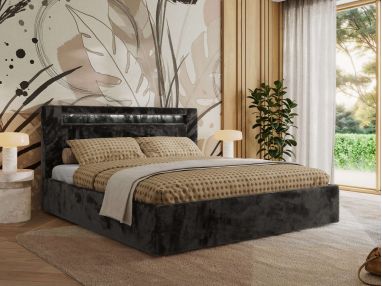 Łóżko tapicerowane GOLD 5 CLASSIC 160x200 - materac pocket - ciemnoszary, plusz