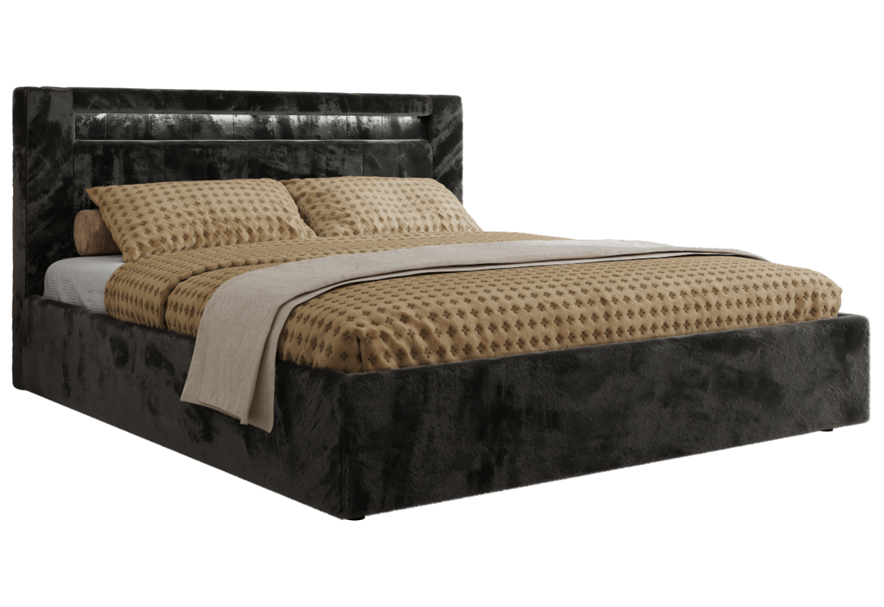 Łóżko tapicerowane GOLD 5 CLASSIC 180x200 - materac pocket - ciemnoszary, plusz