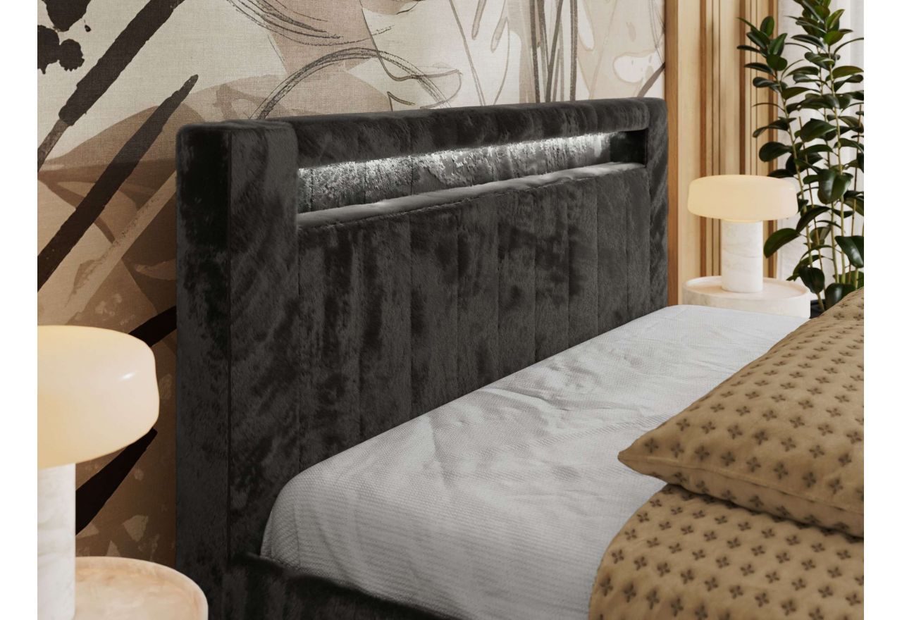 Łóżko tapicerowane GOLD 5 CLASSIC 200x200 - materac multipocket - ciemnoszary, plusz