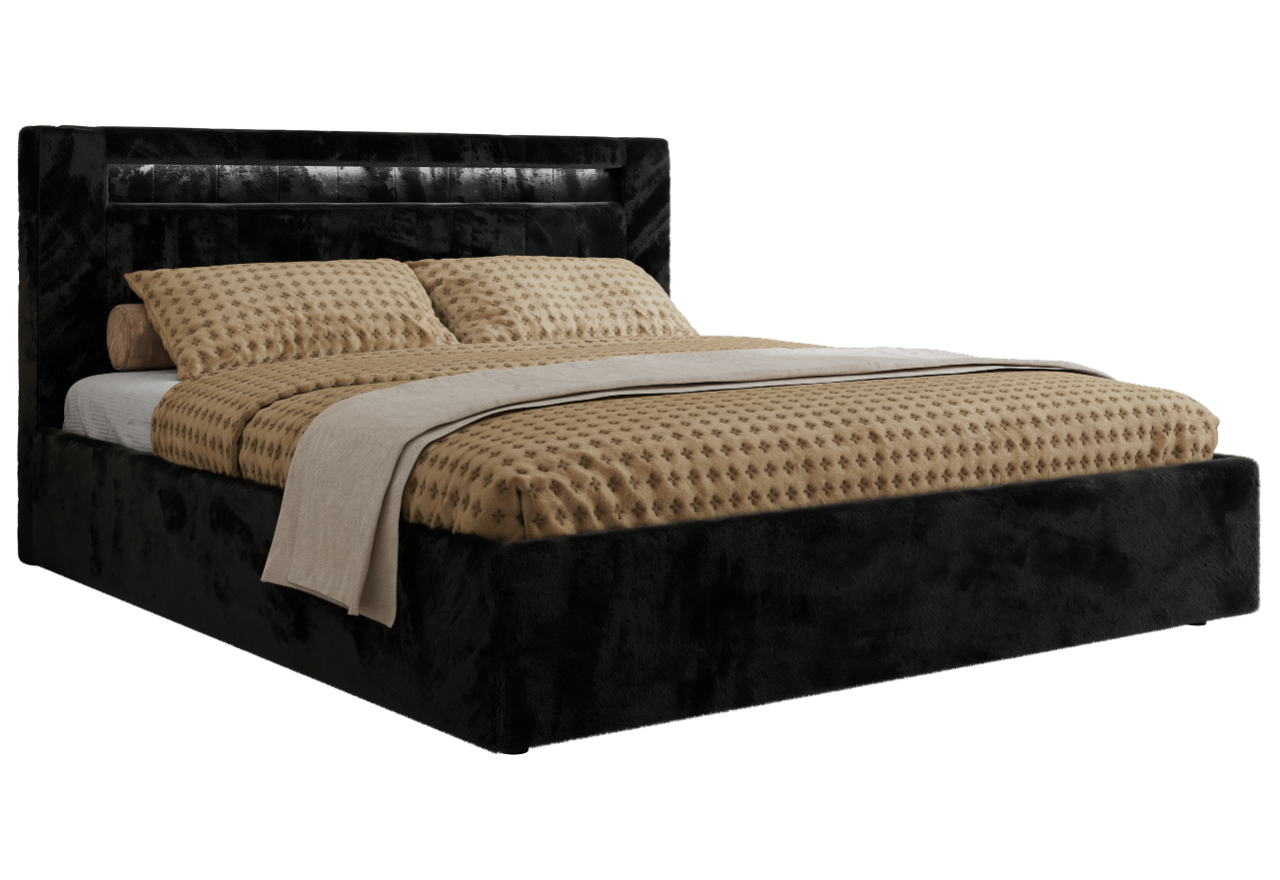 Łóżko tapicerowane GOLD 5 CLASSIC 180x200 - czarny, plusz