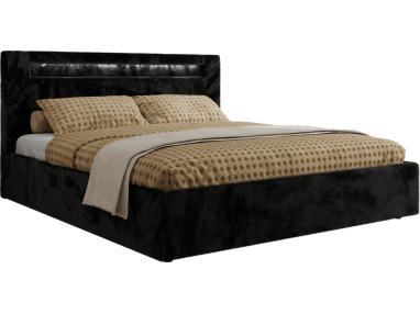 Łóżko tapicerowane GOLD 5 CLASSIC 200x200 - materac pocket - czarny, plusz