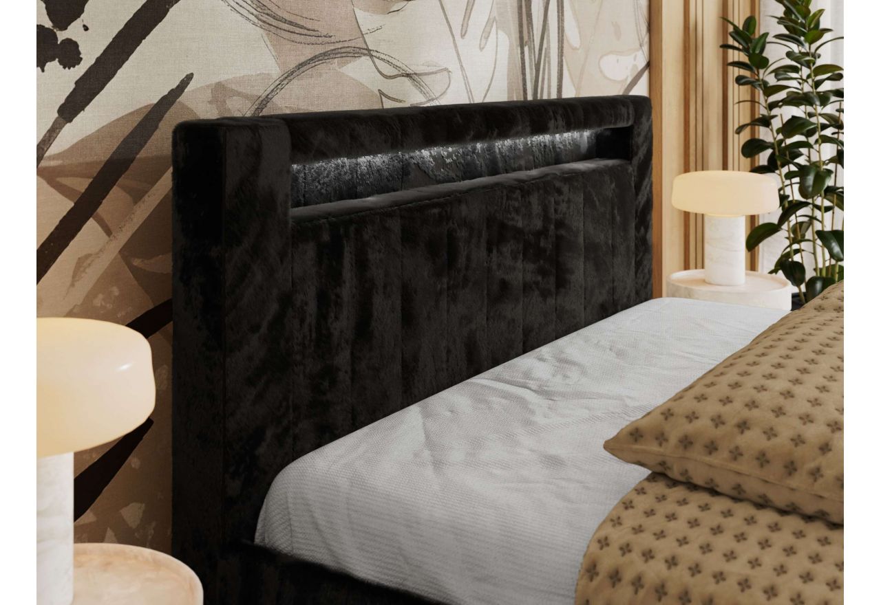 Łóżko tapicerowane GOLD 5 CLASSIC 140x200 - materac multipocket - czarny, plusz