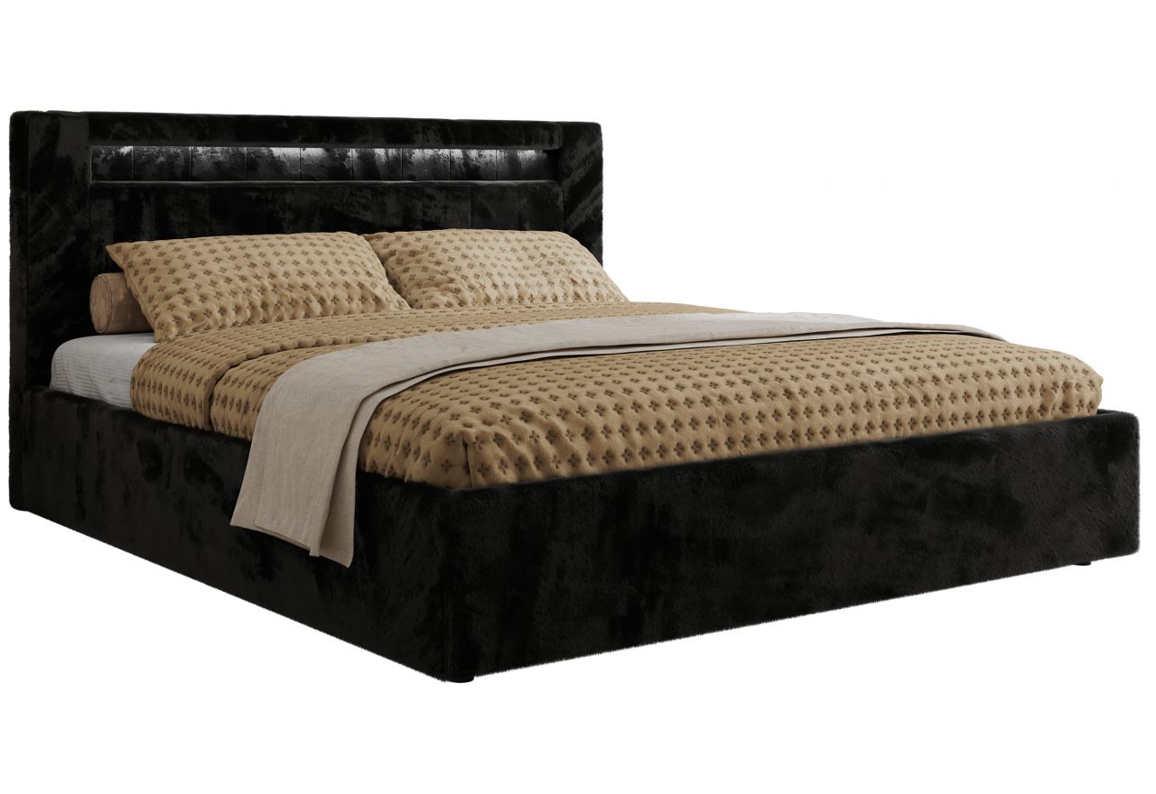 Łóżko tapicerowane GOLD 5 CLASSIC 160x200 - materac multipocket - czarny, plusz