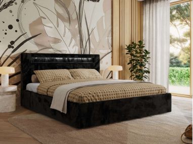 Łóżko tapicerowane GOLD 5 CLASSIC 200x200 - materac multipocket - czarny, plusz