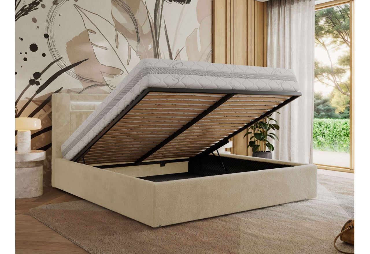 Łóżko tapicerowane GOLD 5 CLASSIC 200x200 - kremowy, plusz